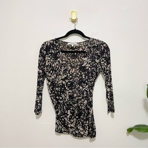 MaxMara Printed V-Neck Faux Wrap Front 3/4 Sleeve Top